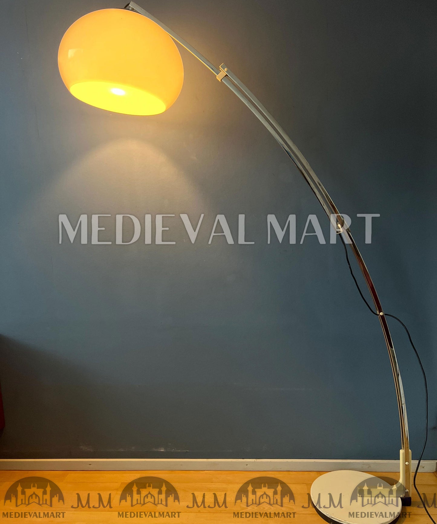 MEDIEVALMART Italian Mid Century Goffredo Reggiani Arc Floor Lamp with White Plexiglass Shade