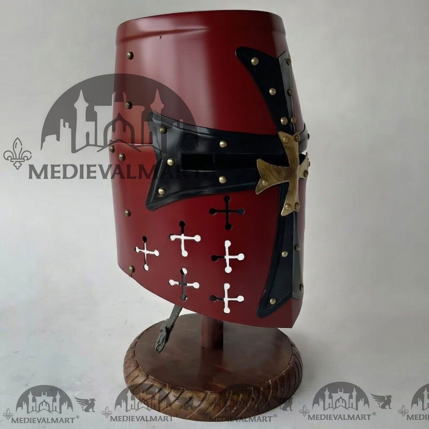 MEDIEVALMART Special Templar Crusader Knight Maroon Red Finish Helmet W/H Free Stand