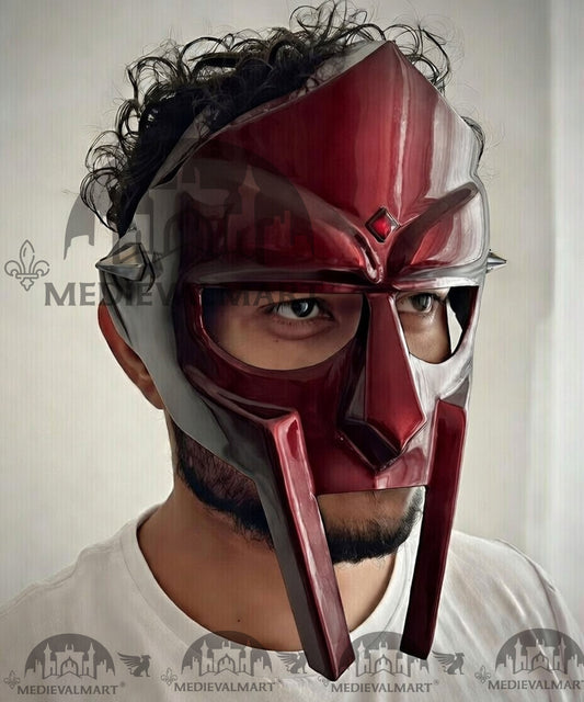 MEDIEVALMART PREMIUM MF DOOM Mask Mad Villain Maroon Red Finish Steel Face Armor
