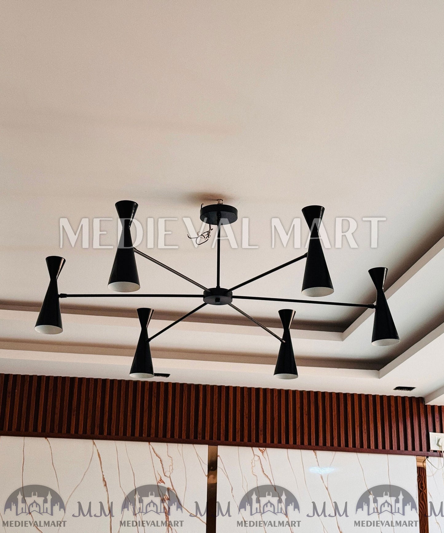 MEDIEVALMART Italian Mid Century Brass 6 Arms Modern Handmade Sputnik Chandelier