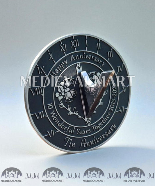 MEDIEVALMART 10th "Wonderful Years" Tin Anniversary Sundial Clock Best Gift For Anniversary Day