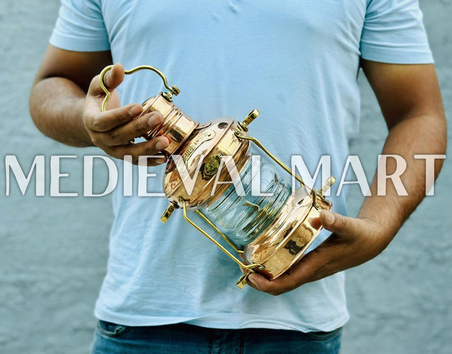 MEDIEVALMART Nautical Vintage Shiny Brass Clear Glass Ship Oil Lamp - Personal Engraving Marine Lantern (Copy)