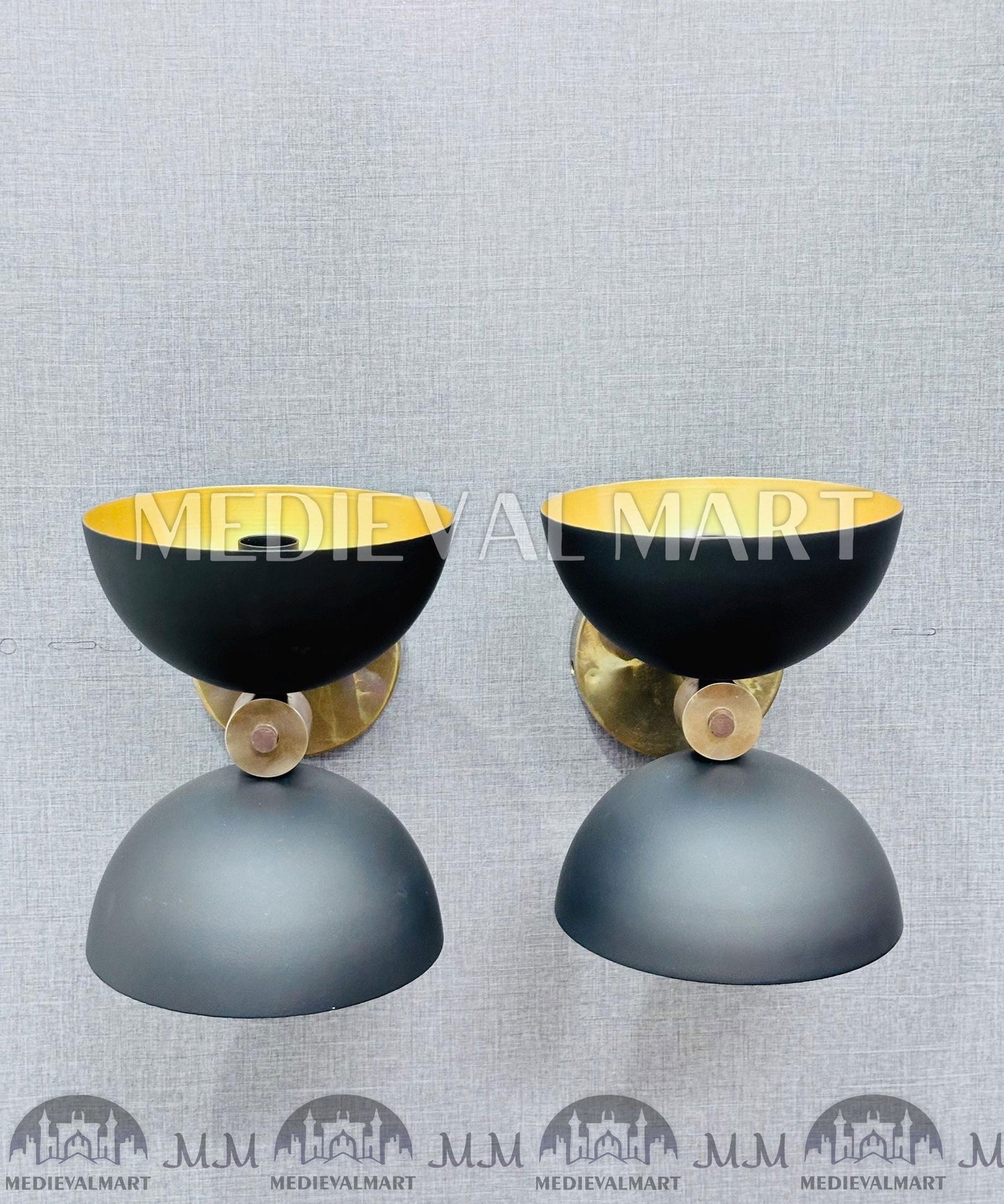 MEDIEVALMART Mid Century Handcrafted Brass Wall Sconce Modern Black & Gold Bedside Light
