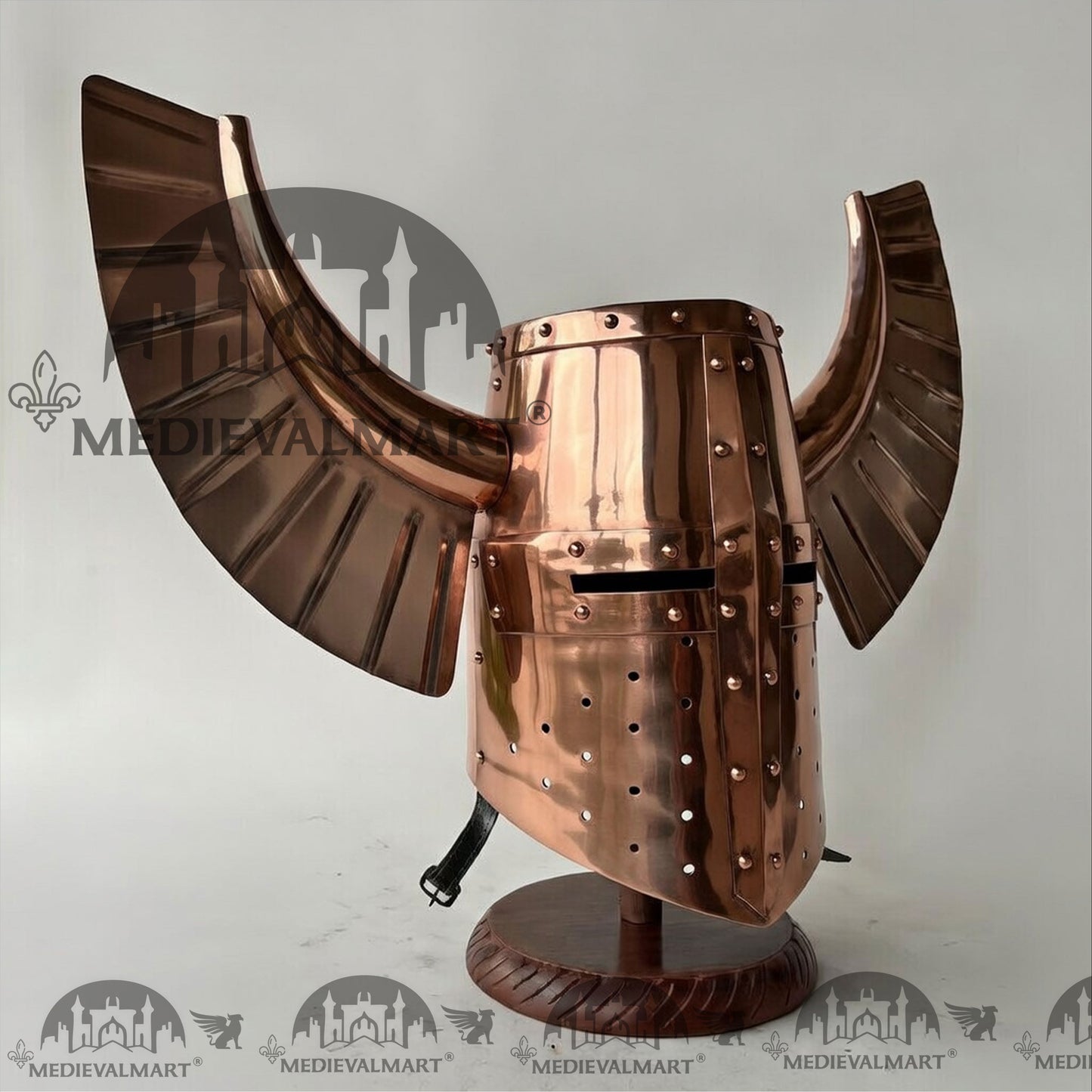 MEDIEVALMART Medieval Templar Warrior Teutonic Wing Helmet Copper Finish with Free Stand