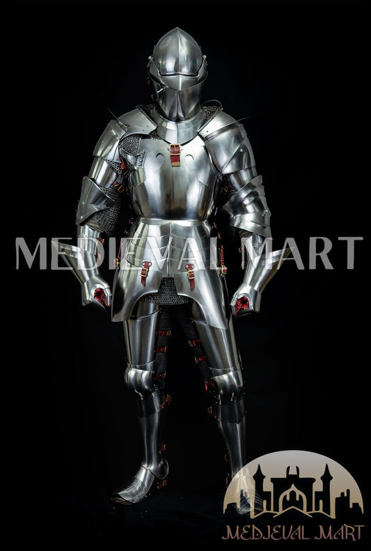 MEDIEVALMART 14th-Cen European English Hardend Steel Plate Armor Buff Polish W/H Houndskull Closed Bascinet