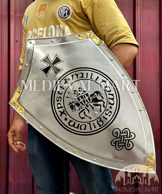 MEDIEVALMART Medieval Iconic Templar Knigh Curasder Cross Shield W/H Brass Touch | Gift for Dad