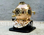 MEDIEVALMART Pure Copper Brass Diving Helmet With Wooden Base