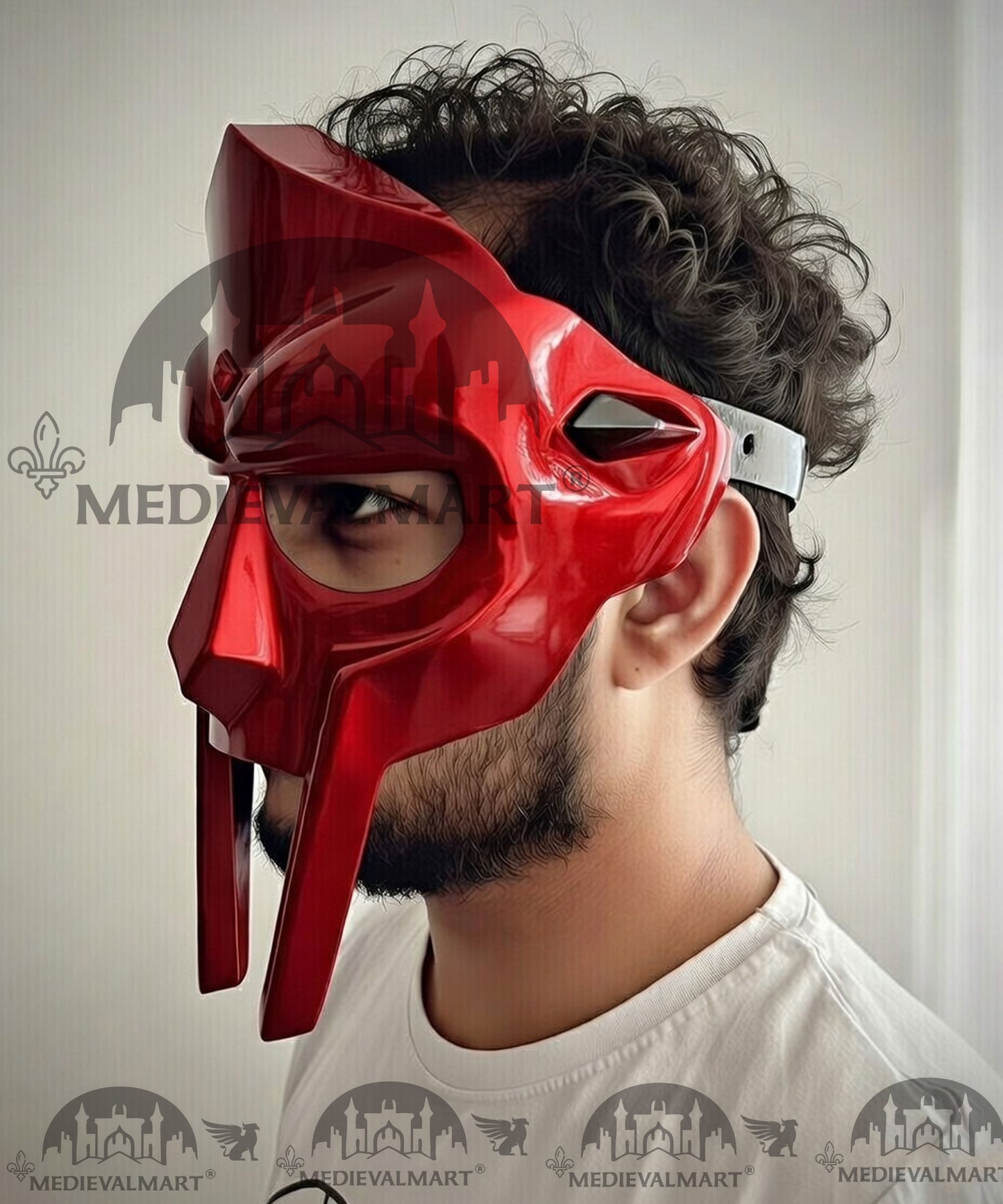MEDIEVALMART PREMIUM MF DOOM Mask Mad Villain Red Finish Steel Face Armor