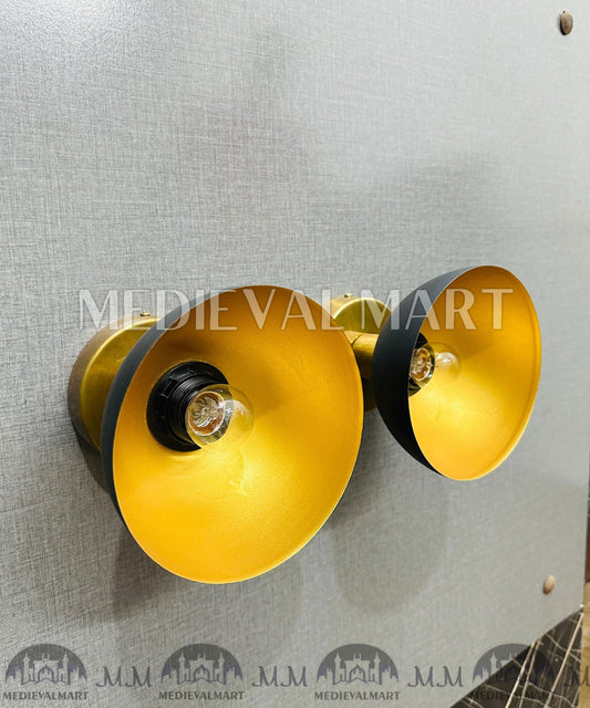 MEDIEVALMART Industrial Black and Gold Wall Sconce: Modern Dome Light Fixture
