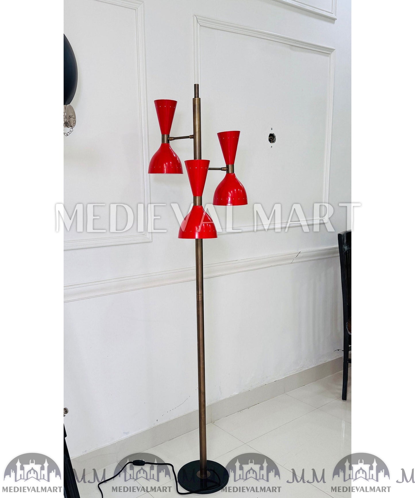 MEDIEVALMART Brass Mid-Century Modern Floor Lamp - Italian Style, Handcrafted
