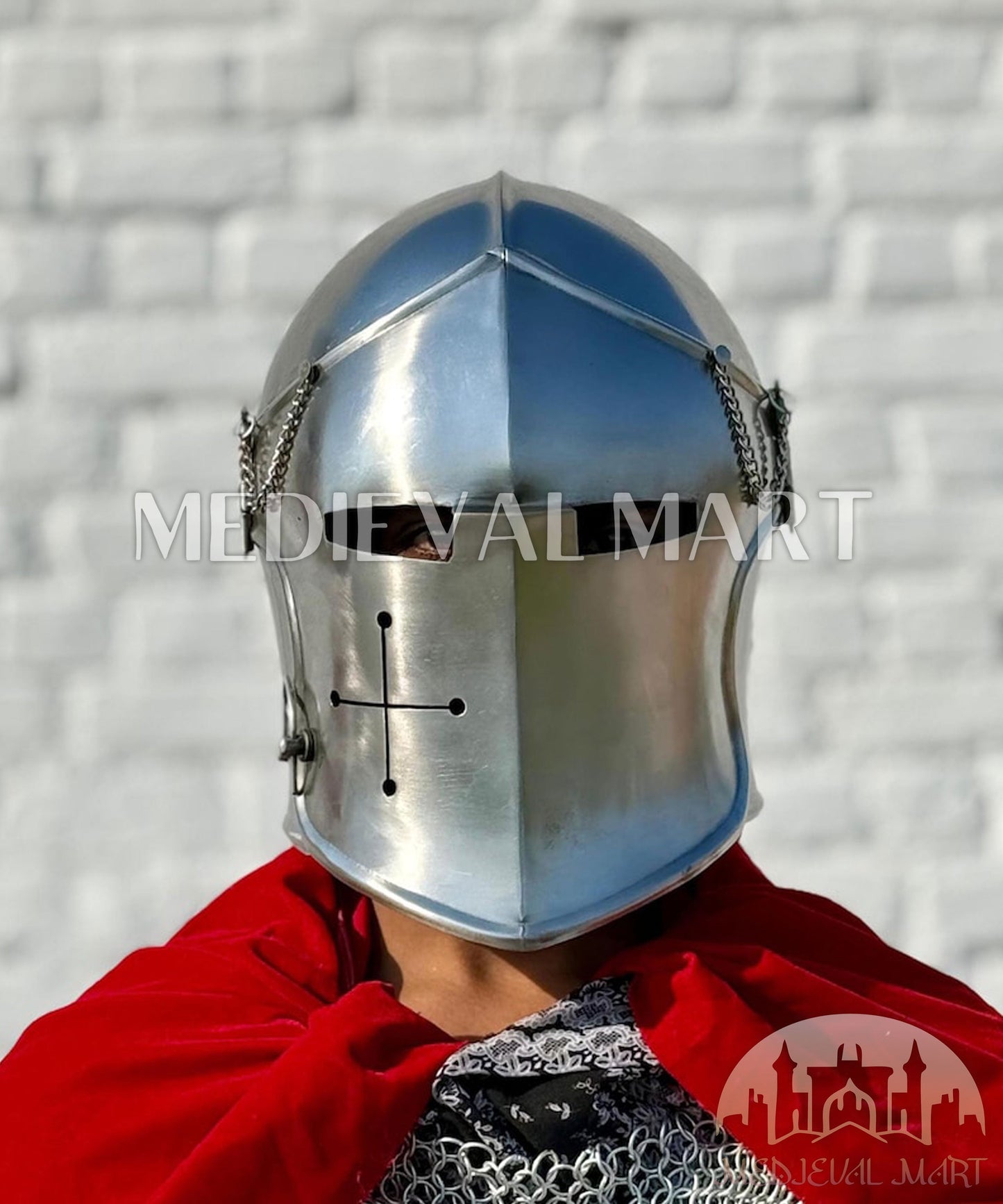 MEDIEVALMART Medieval Knight Armor 18g Mild Steel Silver Barbuta Helmet for LARP or Cosplay - Gift For Dad