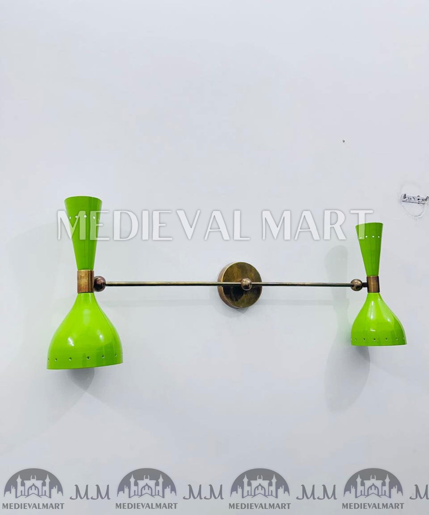 MEDIEVALMART Olive Green Diabolo Wall Sconce: Mid Century Italian Brass Light