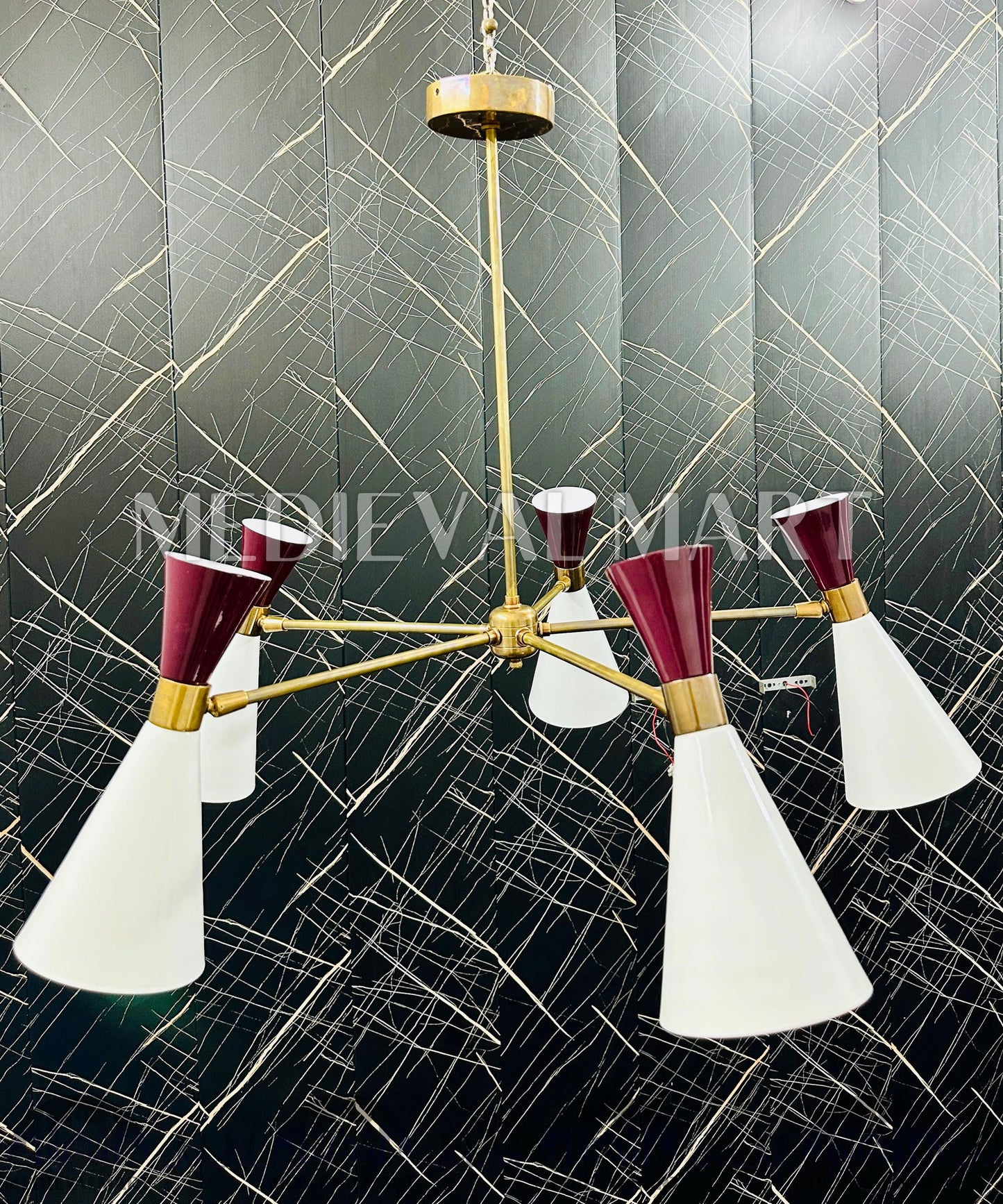 MEDIEVALMART Mid-Century Modern Sputnik Chandelier: Adjustable Brass 6-Arm Pendant Light