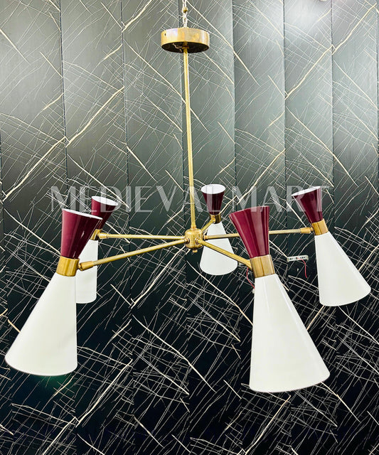 MEDIEVALMART Mid-Century Modern Sputnik Chandelier: Adjustable Brass 6-Arm Pendant Light