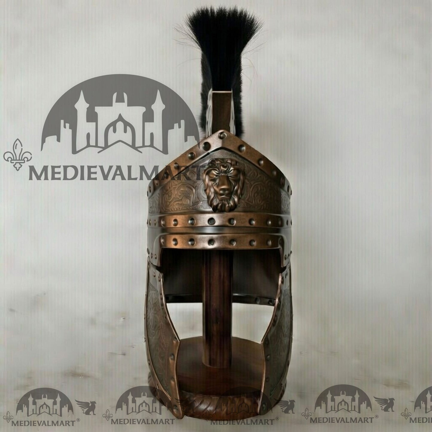 MEDIEVALMART Medieval Roman Centurion Antique Bronze Finish Helmet with Black Plume or Free Wooden Stand
