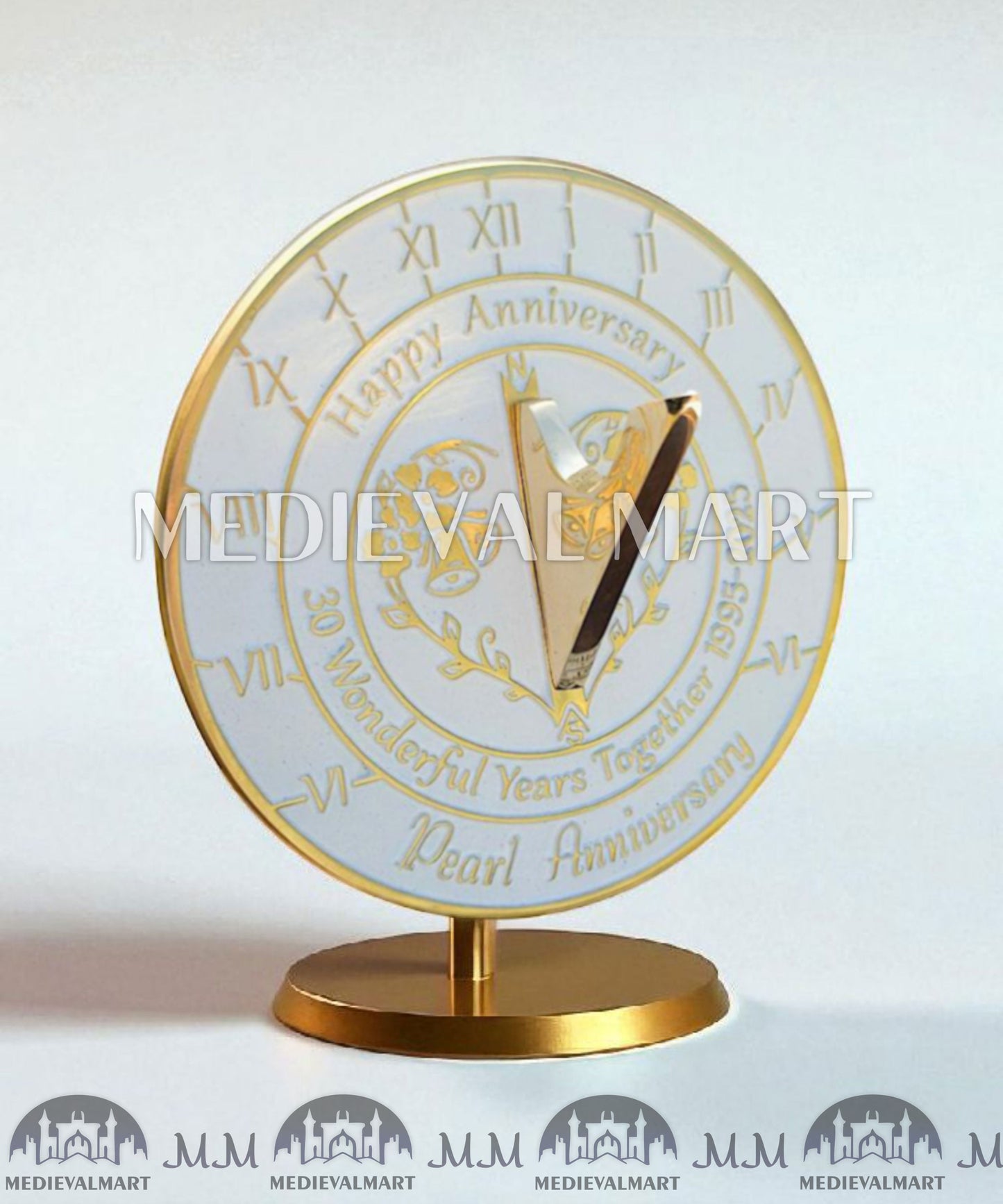 MEDIEVALMART 30th "Wonderful Years" Pearl Anniversary Sundial Clock Best Gift For Parents Anniversary Day