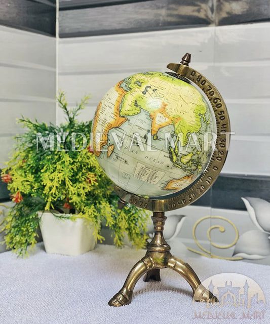 MEDIEVALMART Handmade Antique World Globe: Brass Base, Vintage Desktop Decor (12 Inch) Gift for Desk