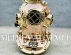 MEDIEVALMART High Textured Copper brass Diving Helmet With Wooden Base