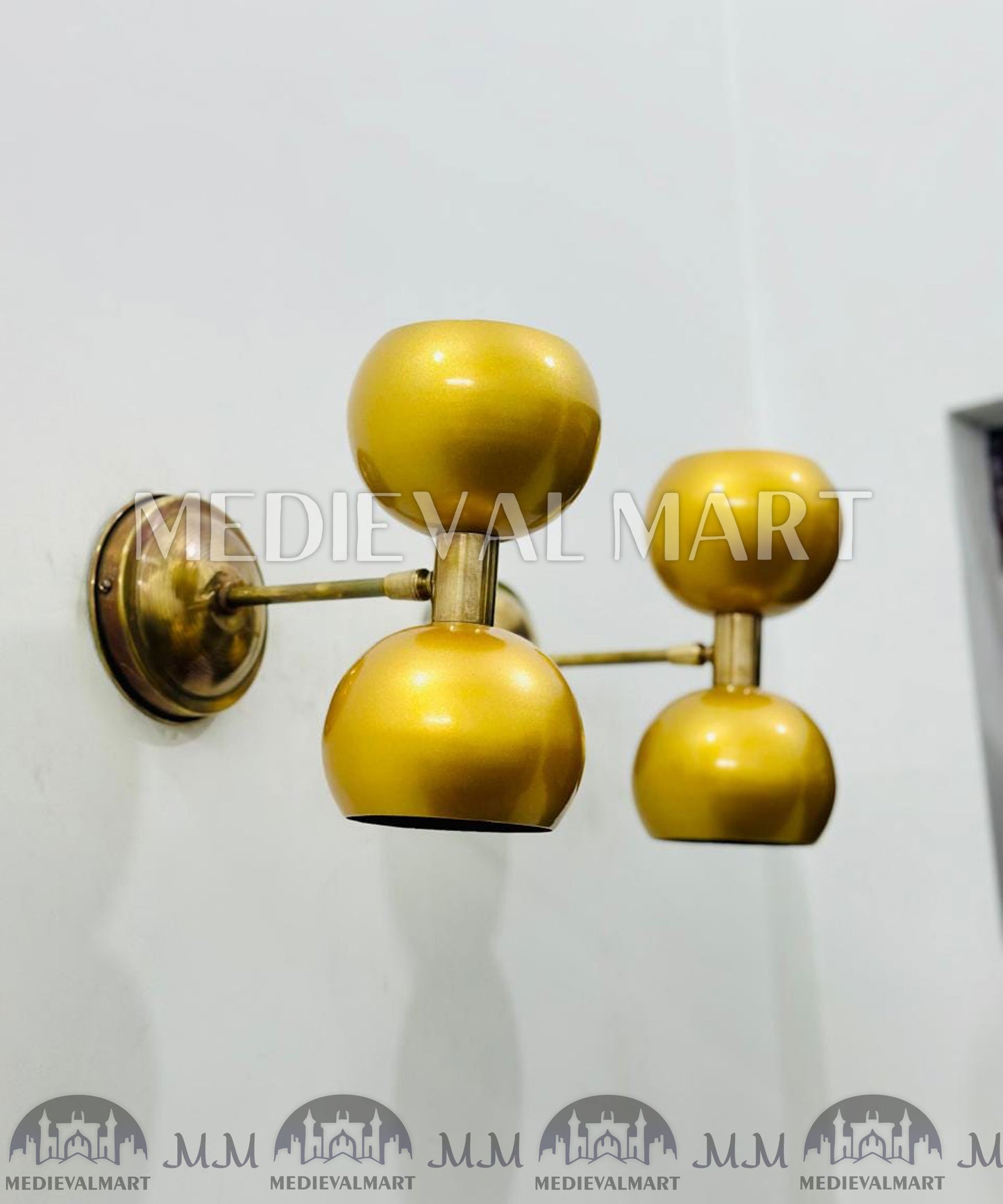 MEDIEVALMART Mid-Century Modern Brass Diabolo Wall Sconce - Italian Lighting Pair