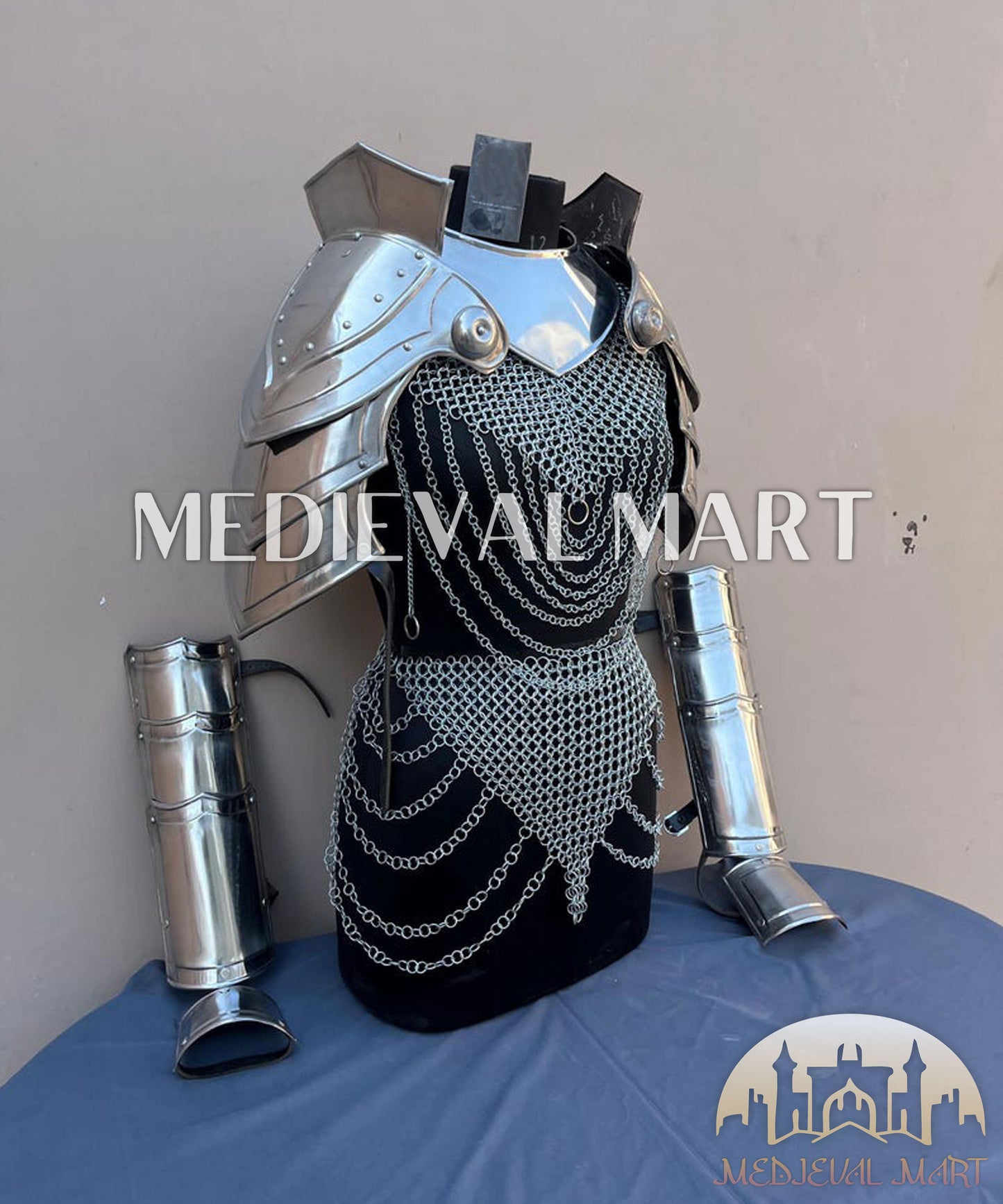 MEDIEVALMART (Isolara Dragonplate) Women’s Armor With (Moonfire) Chainmail + Arms armor W/H Skirt