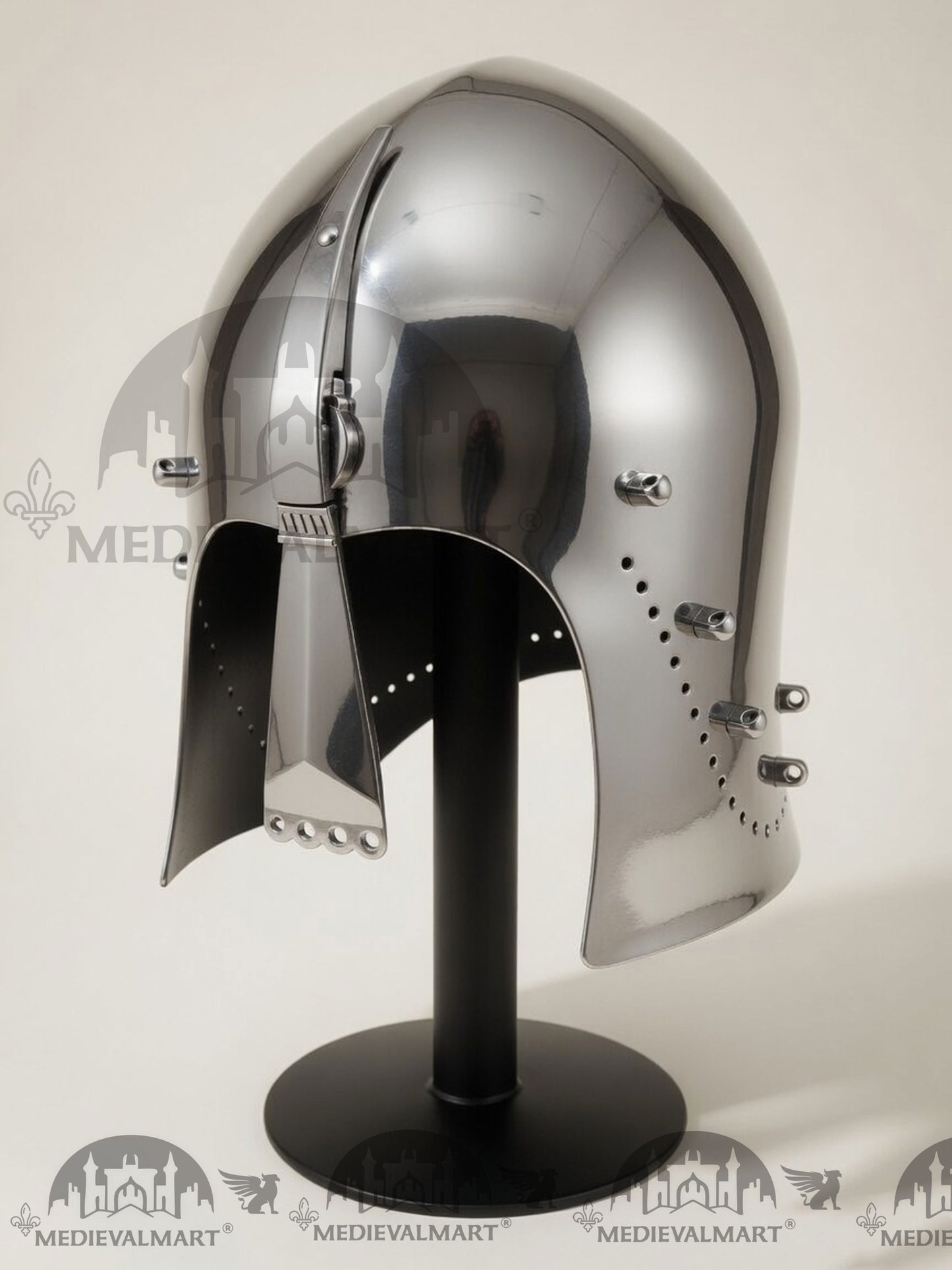 MEDIEVALMART Medieval Great Bascinet Helmet – Polished Steel Knight Helmet for Reenactment & LARP