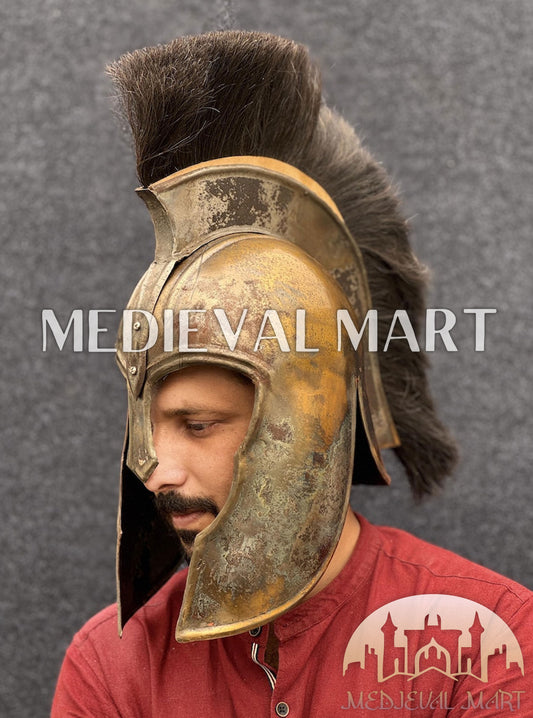 MEDIEVALMART "Achilles" Antique Gold Finish Trojan Warrior Helmet W/H Free Stand | Troy Props