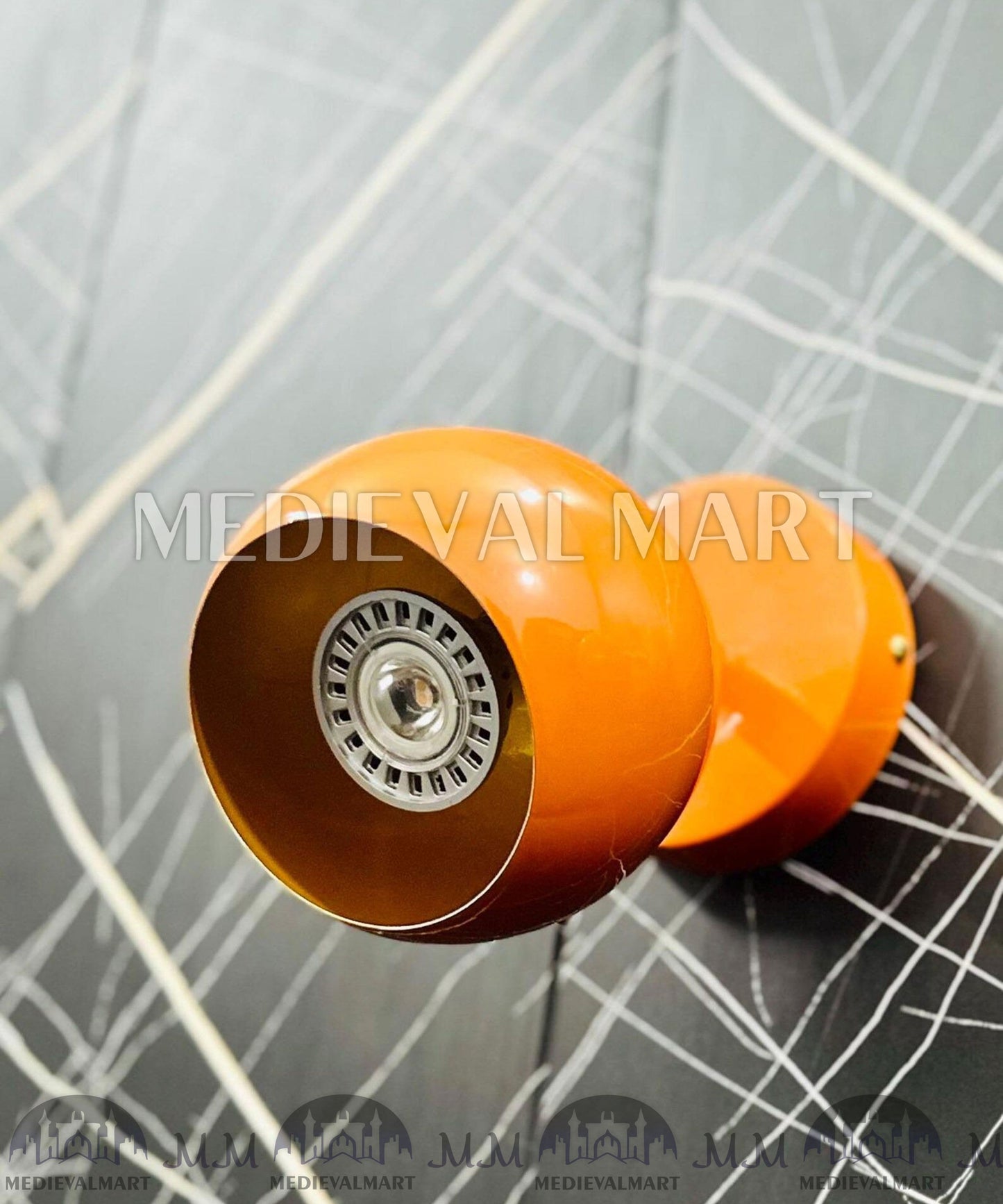 MEDIEVALMART Handcrafted Brass Wall Sconce: Orange Mid-Century Modern Bedside Light