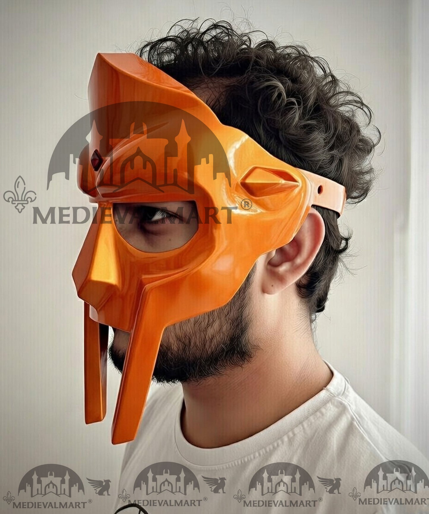 MEDIEVALMART PREMIUM MF DOOM Mask Mad Villain Orange Finish Steel Face Armor