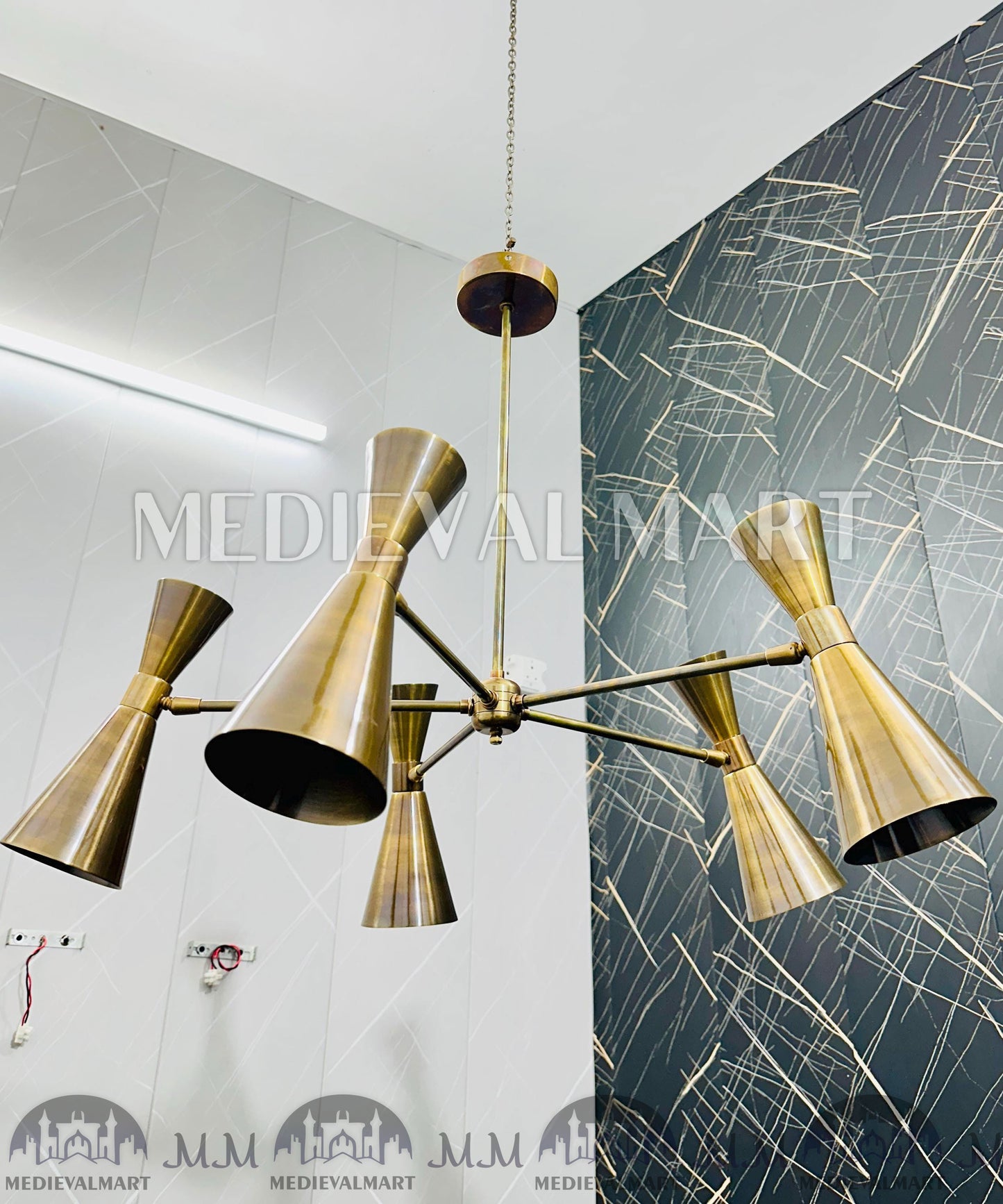 MEDIEVALMART Mid-Century Modern Brass Chandelier: Adjustable 6-Light Ceiling Fixture