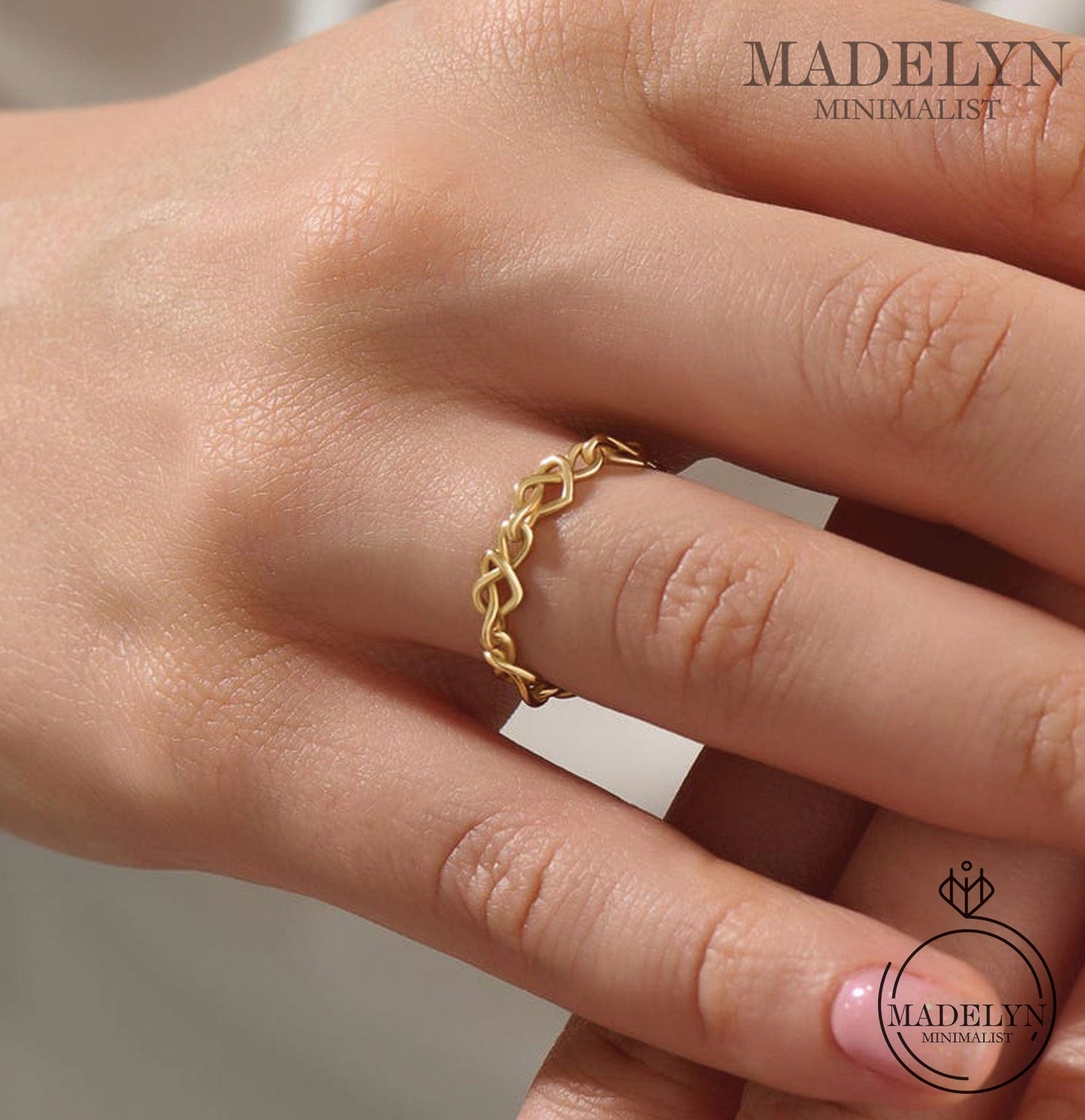 MADELYN MINIMALIST 14k Solid Gold Twisted Wire Pretzel Heart Ring, Minimal Barbed Wire Midi Ring | Gift for Her or Wife