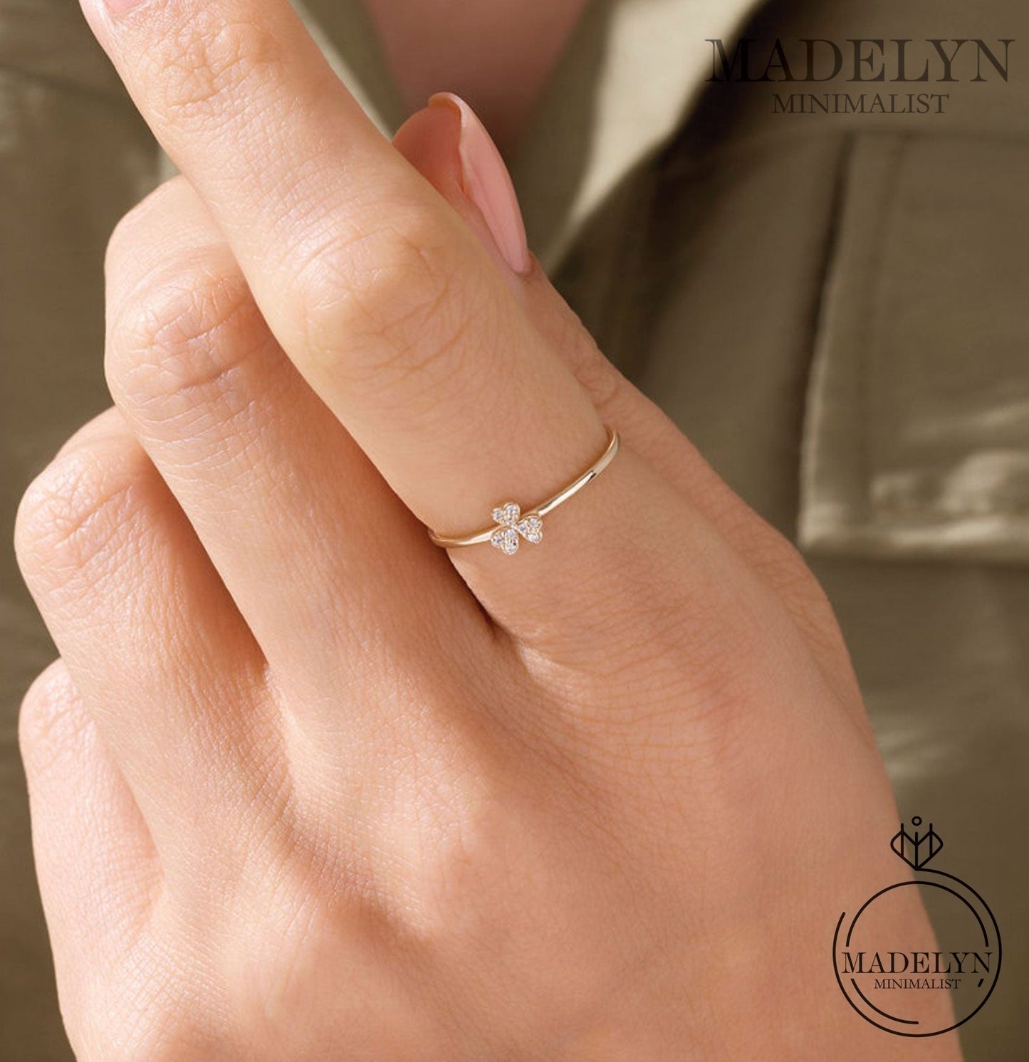MADELYN MINIMALIST 14k Gold Shamrock Ring, Dainty Promise Ring for Her | Gift For Her, Promise Day