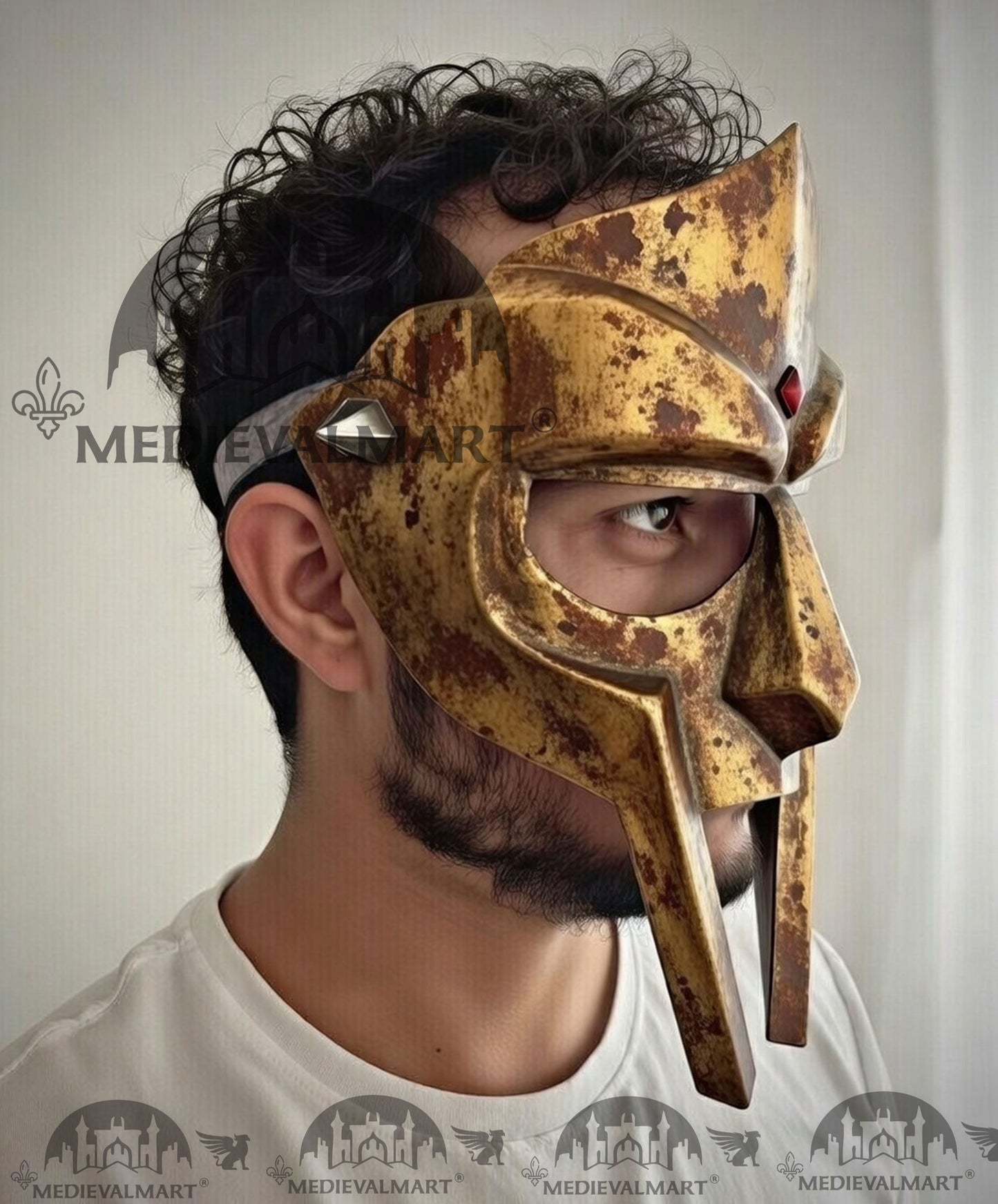 MEDIEVALMART PREMIUM MF DOOM Mask Mad Villain Gold Rusted Finish Steel Face Armor