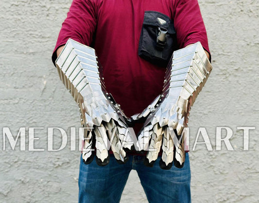 MEDIEVALMART LOTR Witcher Sauron-Inspired Silver Gauntlet - Cosplay Gloves Armor