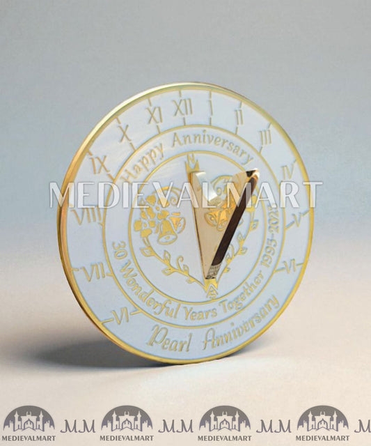 MEDIEVALMART 30th "Wonderful Years" Pearl Anniversary Sundial Clock Best Gift For Anniversary Day