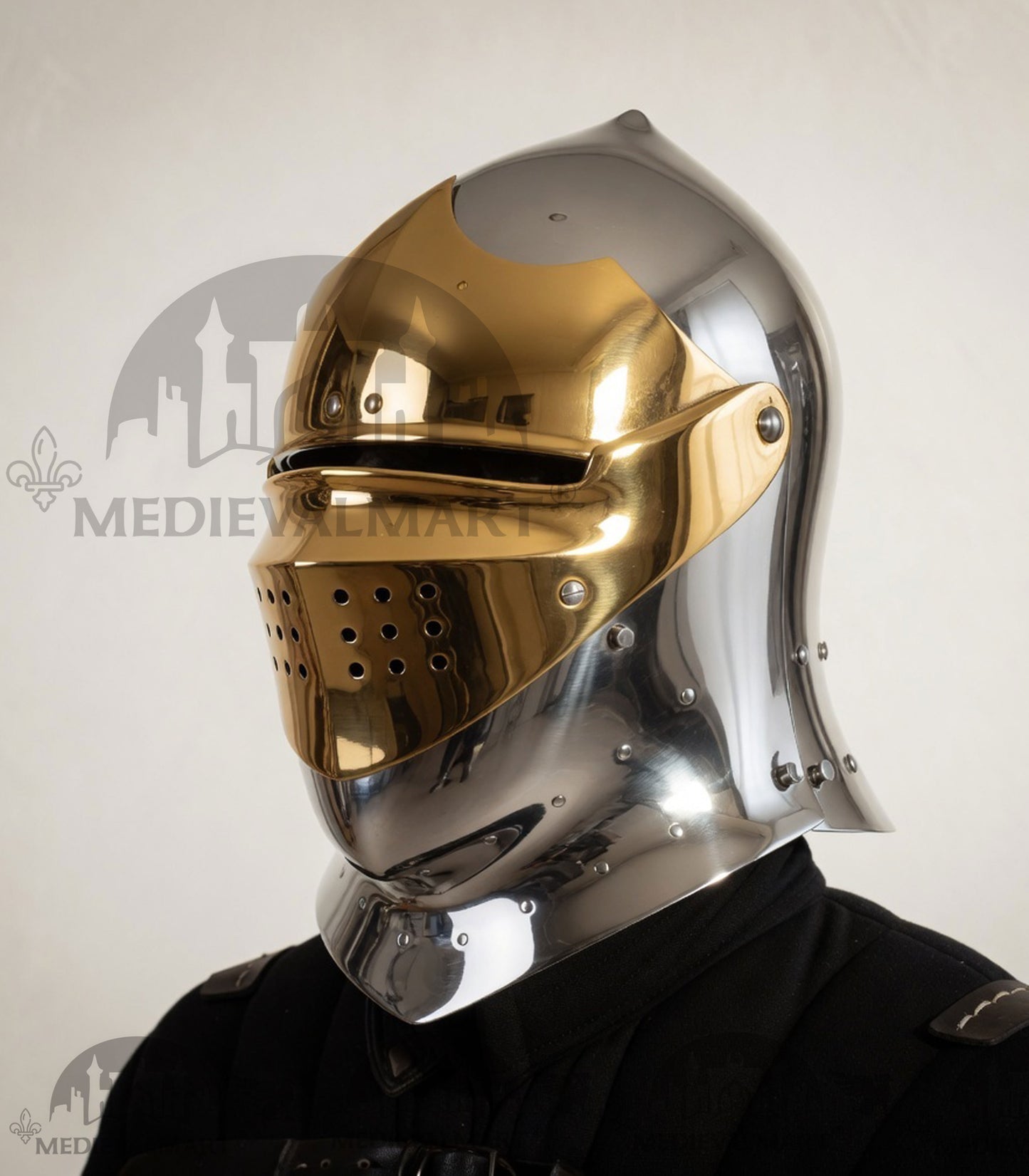 MEDIEVALMART Medieval European knight Closed Griffon Helmet W/H Brass Face Mask
