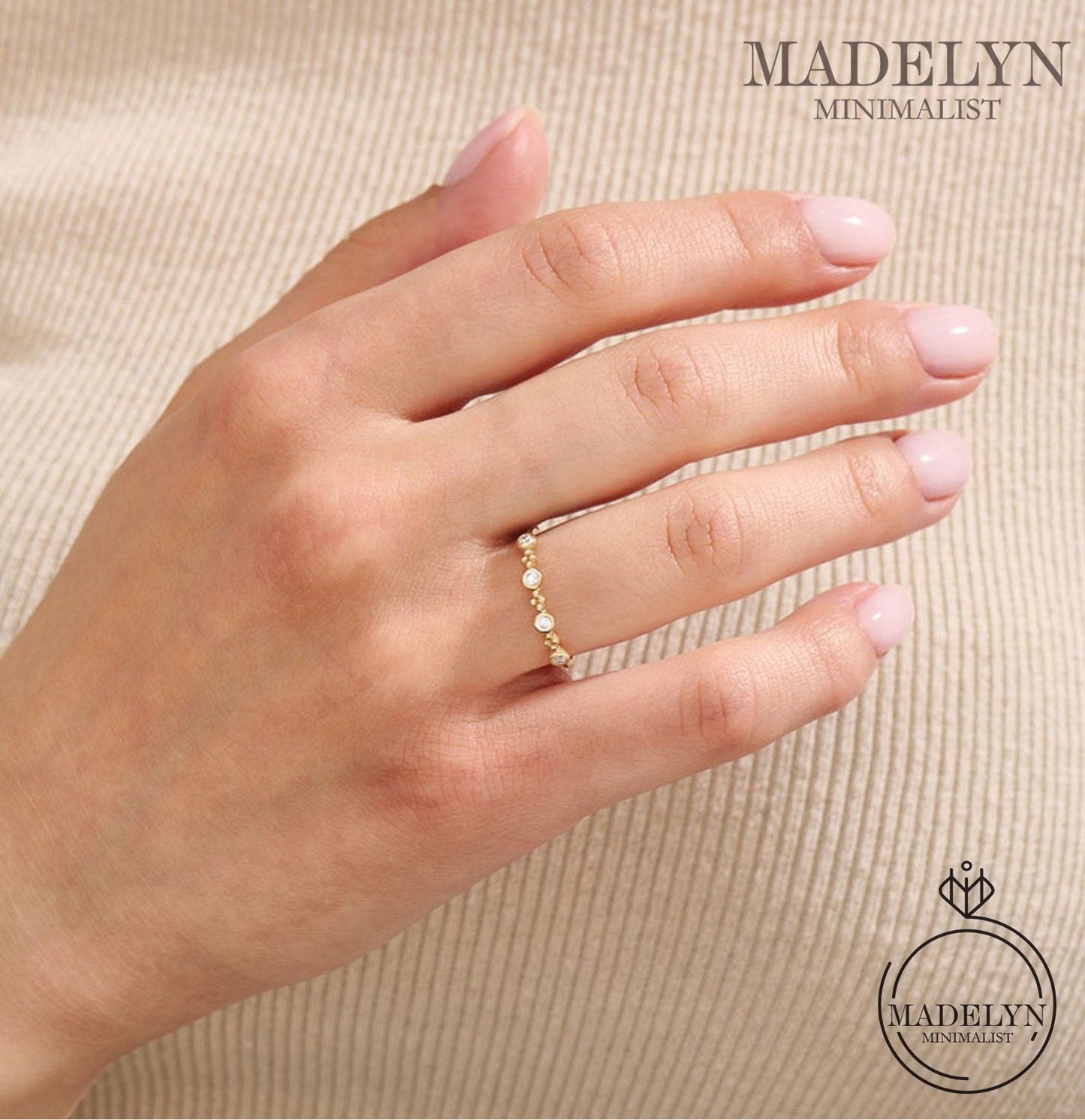 MADELYN MINIMALIST 14k Solid Gold Tiny Bezel Lab Diamond Cz Stacking Ring | Gift for Her