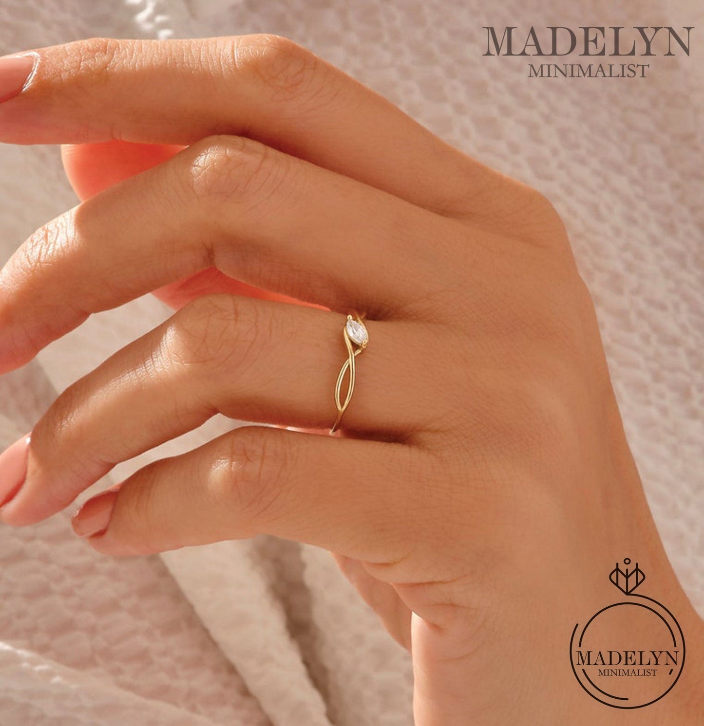 MADELYN MINIMALIST 14k Solid Gold Minimalist Marquise Solitaire Tiny Promise Ring | Gift For Mom, Sister