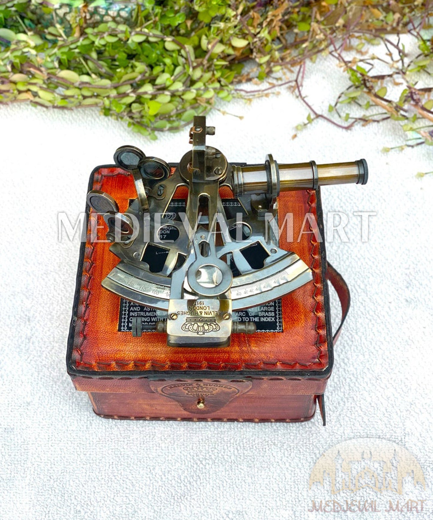 MEDIEVALMART Nautical Fully Functional Us Navy Sextant W/H Transparent Leather Case | Astrolabe Ships Instrument, Christmas Gifts