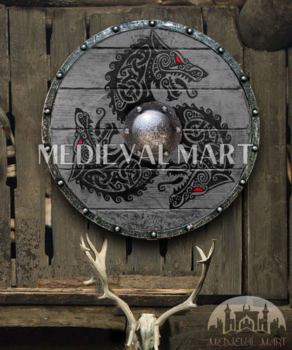 MEDIEVALMART Viking's Fenrir Gray Athena’s Authentic  Battleworn Viking Wooden Shield | Gifts For Dad