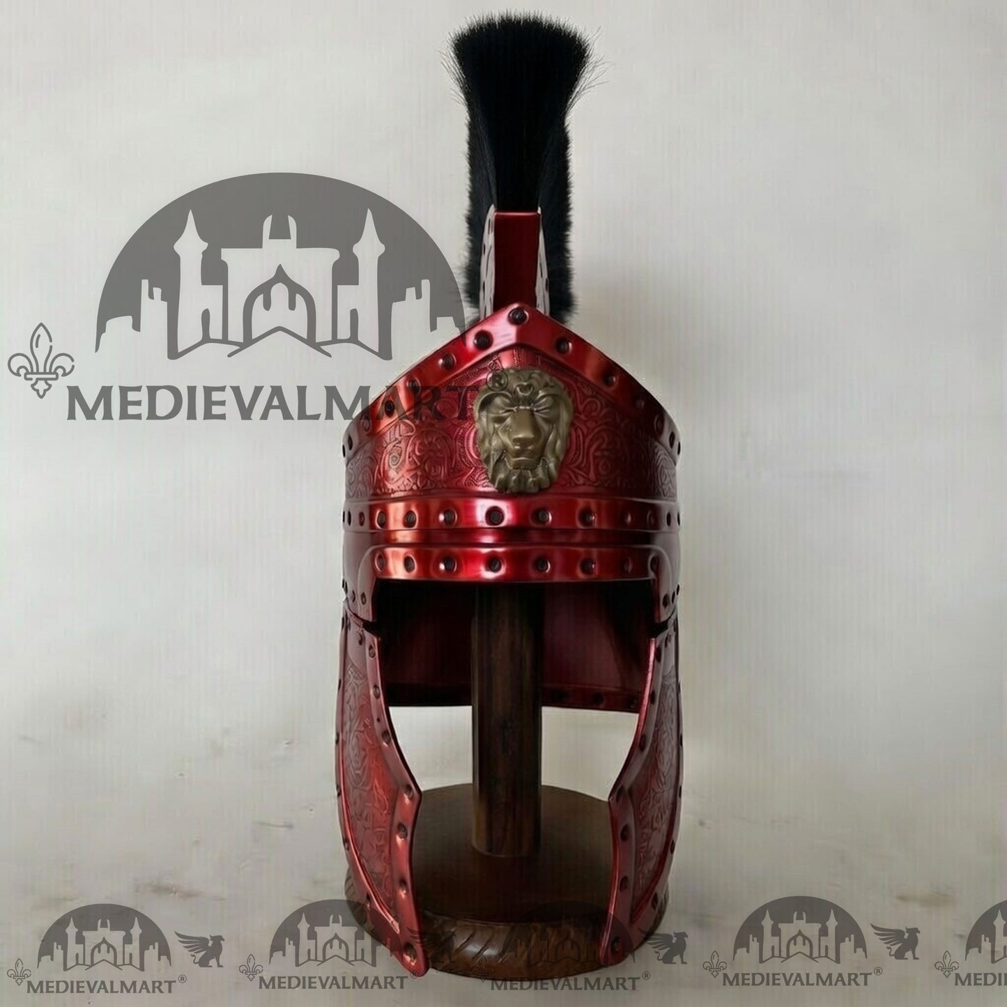 MEDIEVALMART Medieval Roman Centurion Red Finish Helmet with Black Plume or Free Wooden Stand