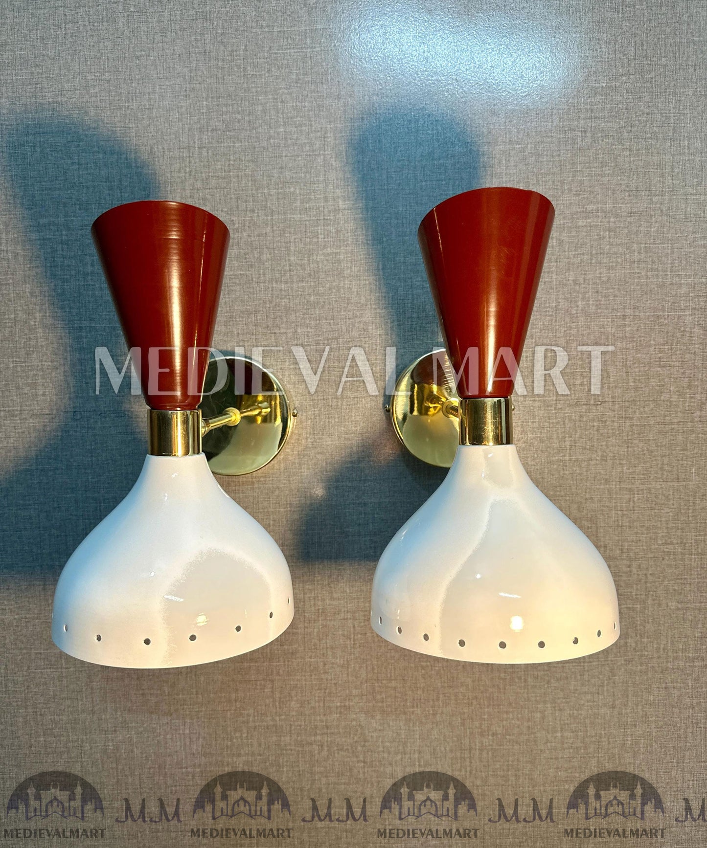 MEDIEVALMART Mid Century Italian Diabolo Wall Sconce: Handmade Brass Vanity Light
