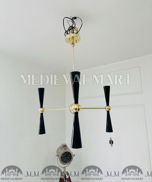 MEDIEVALMART Modern Brass Sputnik 3 Arm Chandelier | Mid Century Stilnovo Style Light Fixture