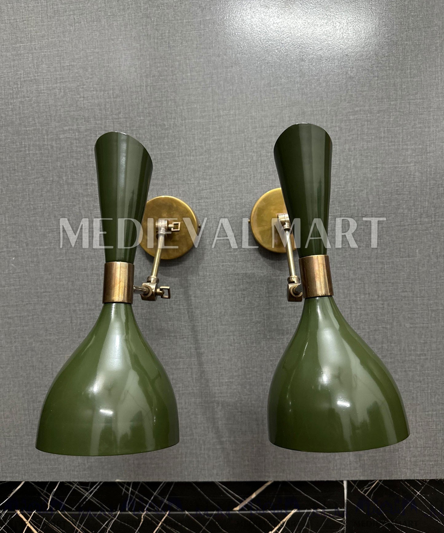 MEDIEVALMART Mid Century Modern Brass Wall Sconce Italian Diabolo Olivine Bedside Lamp