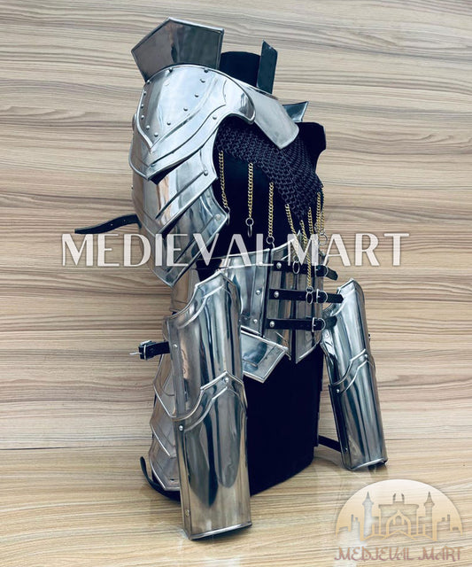MEDIEVALMART  (Isolara Dragonplate) Women’s Armor W/H Black (Sable Knight) Chainmail + Frost Belt + Arms Armor