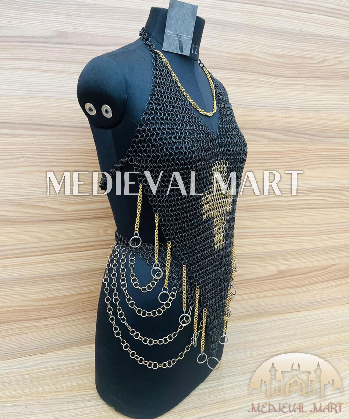 MEDIEVALMART Women’s Black (Dragonfang) Jesus Chainmail Armor W/o Skirt