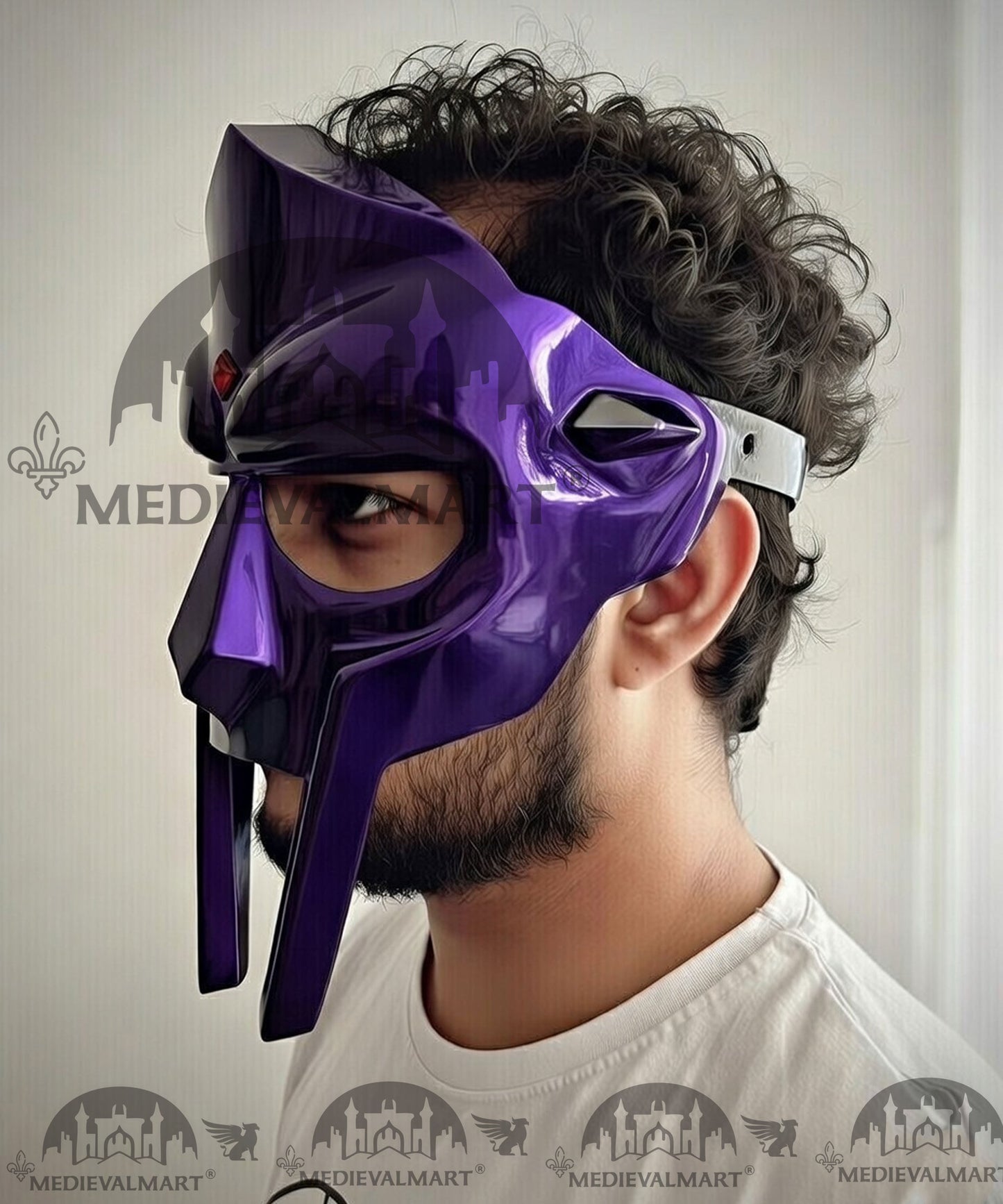 MEDIEVALMART PREMIUM MF DOOM Mask Mad Villain Blue Finish Steel Face Armor