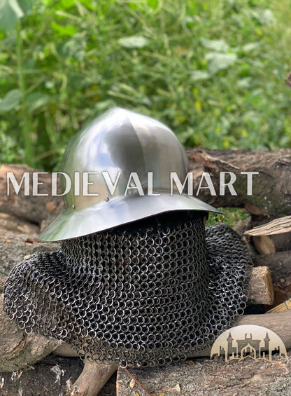 MEDIEVALMART Medieval Mens Celleta Kettle Helmet W/H Chainmail