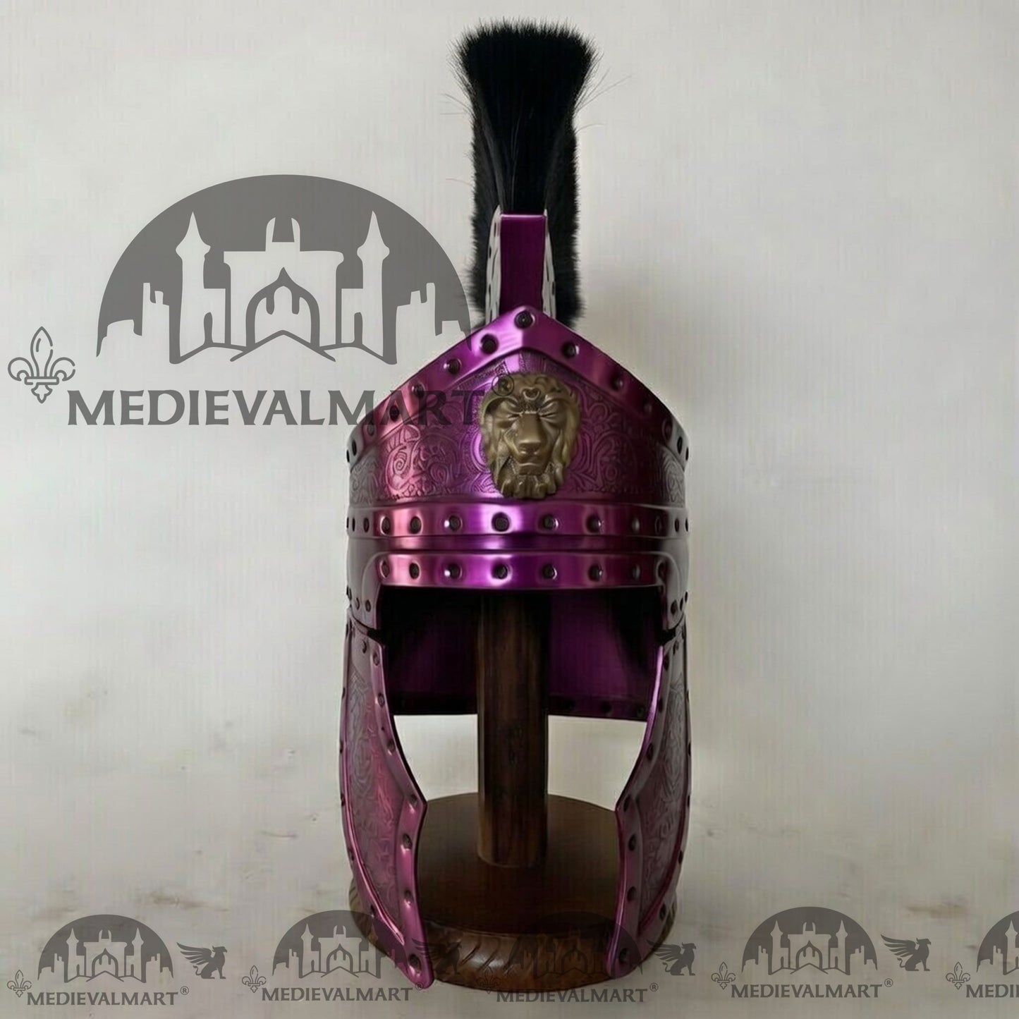 MEDIEVALMART Medieval Roman Centurion Purple Finish Helmet with Black Plume or Free Wooden Stand