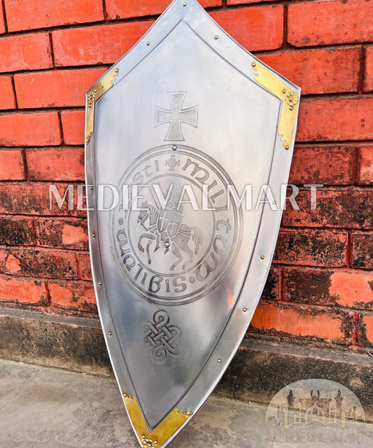 MEDIEVALMART Medieval Crusader Metal Knight Templar Shield Silver Finish | Gift for Halloween Day