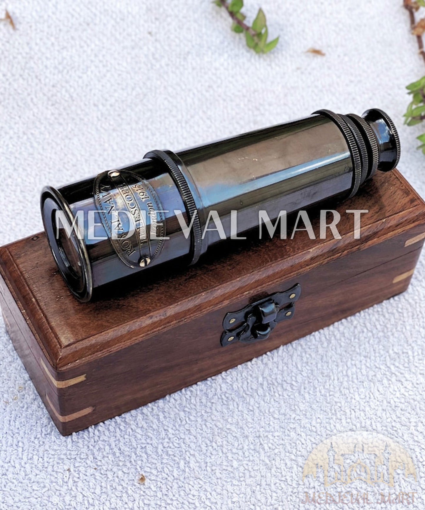 MEDIEVALMART Nautical Vintage Antique Brass Telescope for Collectors W/H Wooden Case